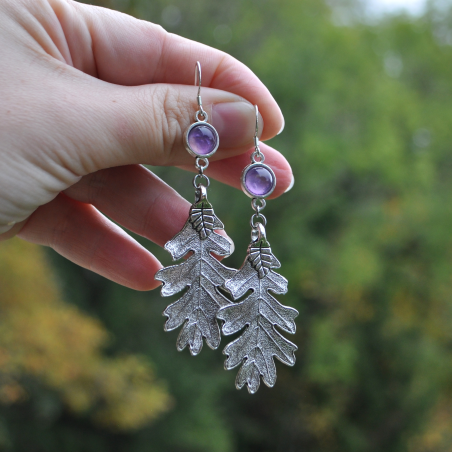 Boucles d'oreilles "Leaf of the Korrigan" - Amethyst