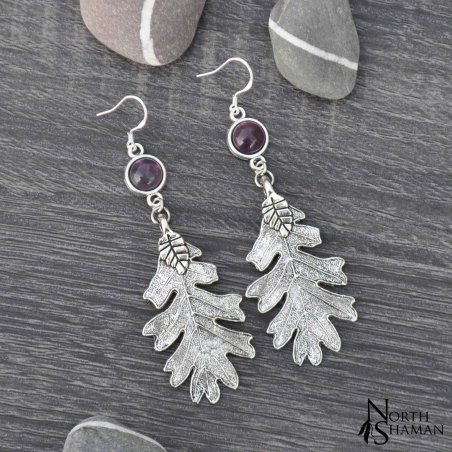 Boucles d'oreilles "Leaf of the Korrigan" - Amethyst