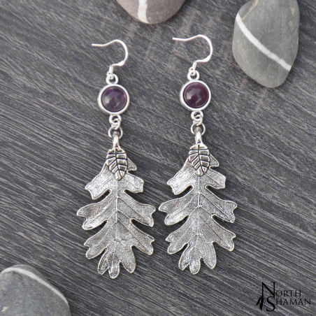 Boucles d'oreilles "Leaf of the Korrigan" - Amethyst