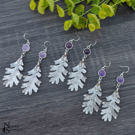 Boucles d'oreilles "Leaf of the Korrigan" - Amethyst