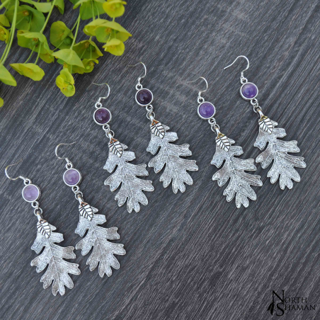 Boucles d'oreilles "Leaf of the Korrigan" - Amethyst