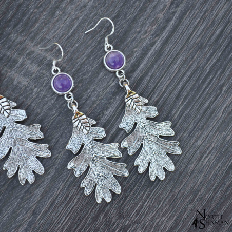 Boucles d'oreilles "Leaf of the Korrigan" - Améthyste