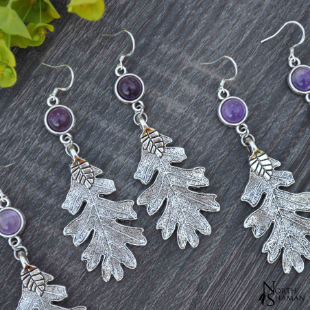 Boucles d'oreilles "Leaf of the Korrigan" - Améthyste