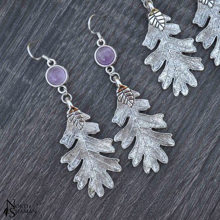 Boucles d'oreilles "Leaf of the Korrigan" - Améthyste