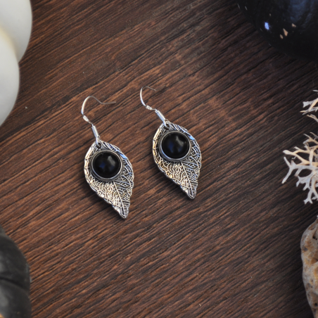 Earrings "Rain Leaf" - Onyx