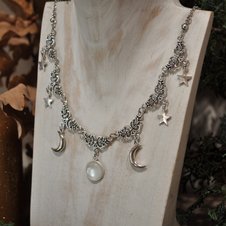 Necklace "Moon and Stars" - White