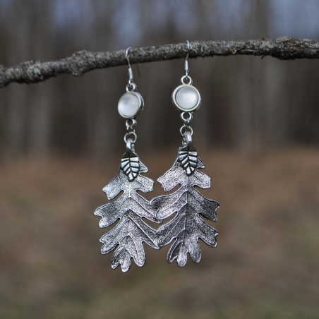 Boucles d'oreilles "Leaf of the Korrigan" - Blanc