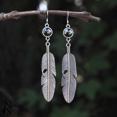 Earrings "Sky Feather" - Hematite