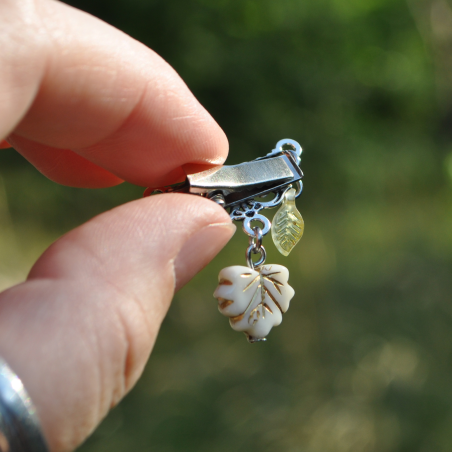 Hair Barrette ''Dancing Leaves'' - White