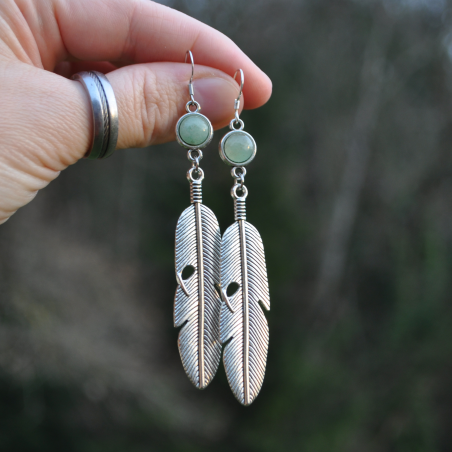 Boucles d'oreilles "Sky Feather " - Aventurine
