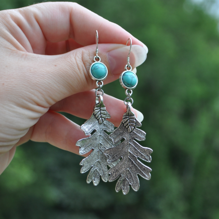 Boucles d'oreilles "Leaf of the Korrigan" 2 - Howlite bleue