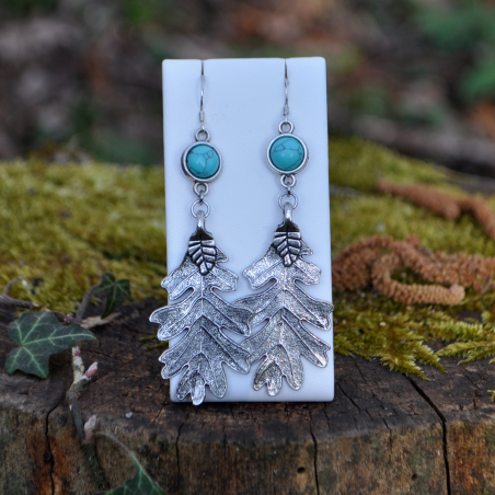 Boucles d'oreilles "Leaf of the Korrigan" 2 - Howlite bleue