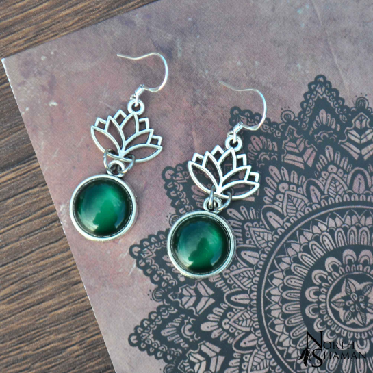 Earrings "Little Lotus" - Dark Green
