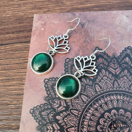 Boucles d'oreilles "Little Lotus" - Vert foncé