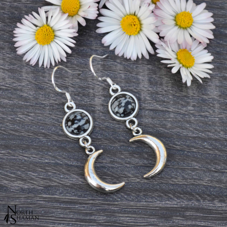 Boucles d'oreilles "Luna" - Obsidienne Flocon de neige