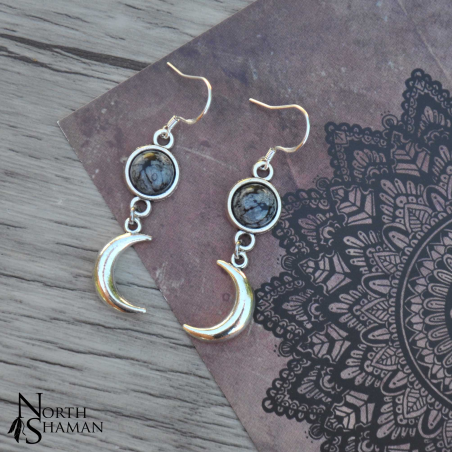 Boucles d'oreilles "Luna" - Obsidienne Flocon de neige