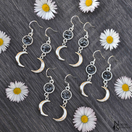 Boucles d'oreilles "Luna" - Obsidienne Flocon de neige