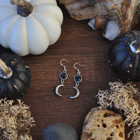 Boucles d'oreilles "Luna" - Obsidienne Flocon de neige