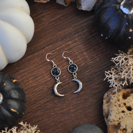 Boucles d'oreilles "Luna" - Obsidienne Flocon de neige