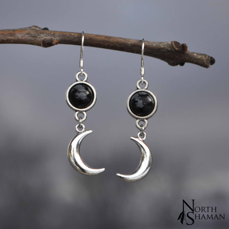 Boucles d'oreilles "Luna" - Obsidienne Flocon de neige