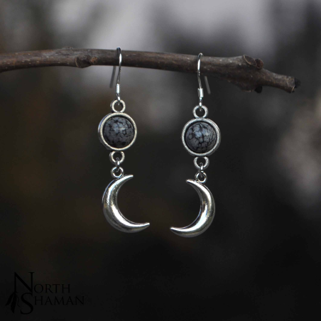 Boucles d'oreilles "Luna" - Obsidienne Flocon de neige