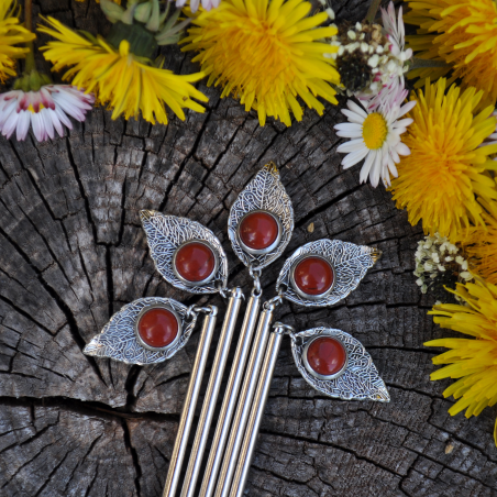 Hairstick "Rain Leaf" - Red Jasper