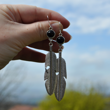 Boucles d'oreilles "Sky Feather " - Onyx