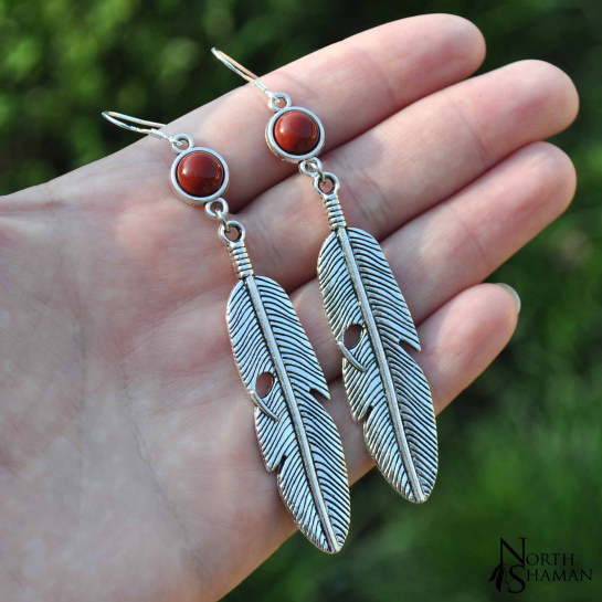 Earrings "Sky Feather" - Red Jasper
