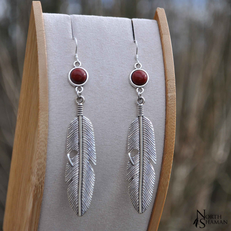 Earrings "Sky Feather" - Red Jasper