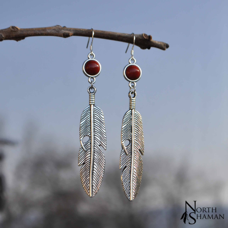 Earrings "Sky Feather" - Red Jasper