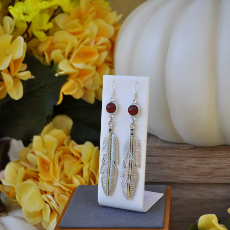 Earrings "Sky Feather" - Red Jasper