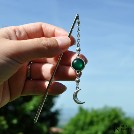 Pique à cheveux "Fille de la Lune" - Vert foncé